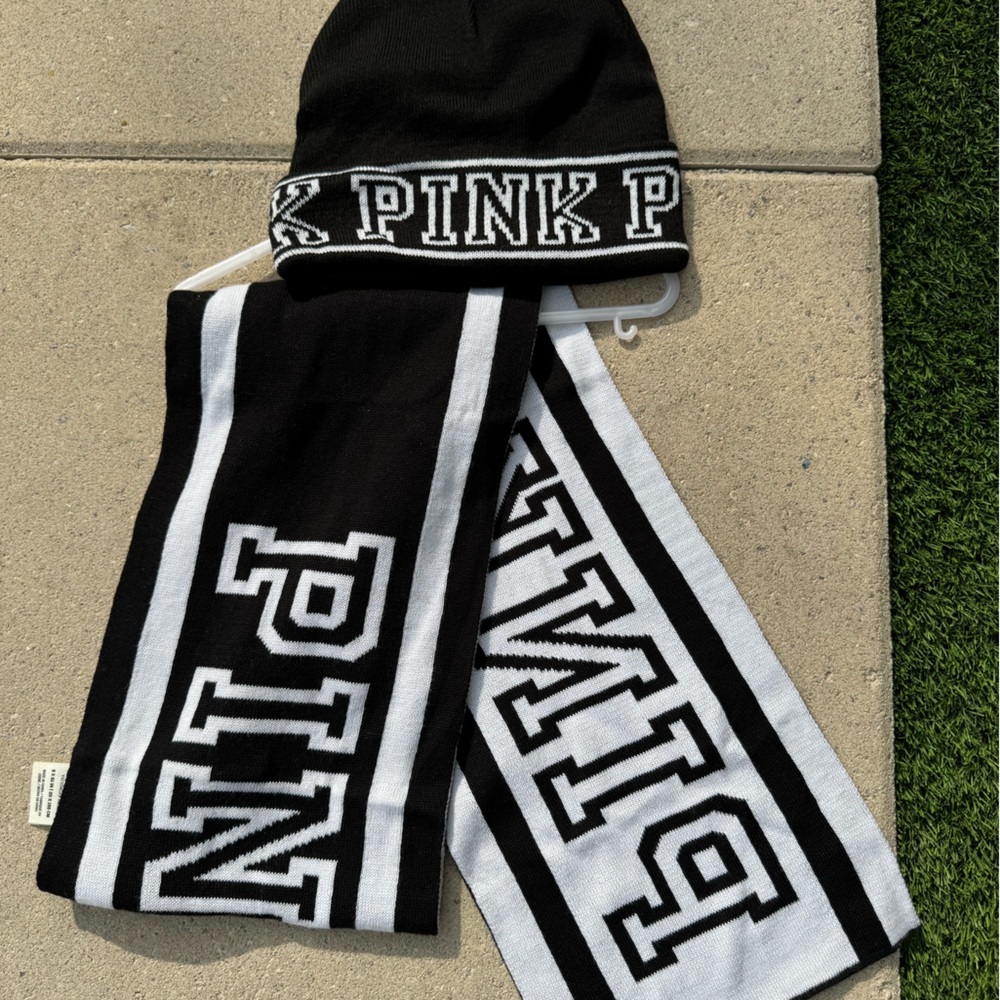 Reversible Victoria Secret/ Pink scarf and beanie,